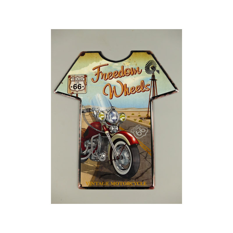 Blechschild Route 66 T-Shirt Freedom Wheels