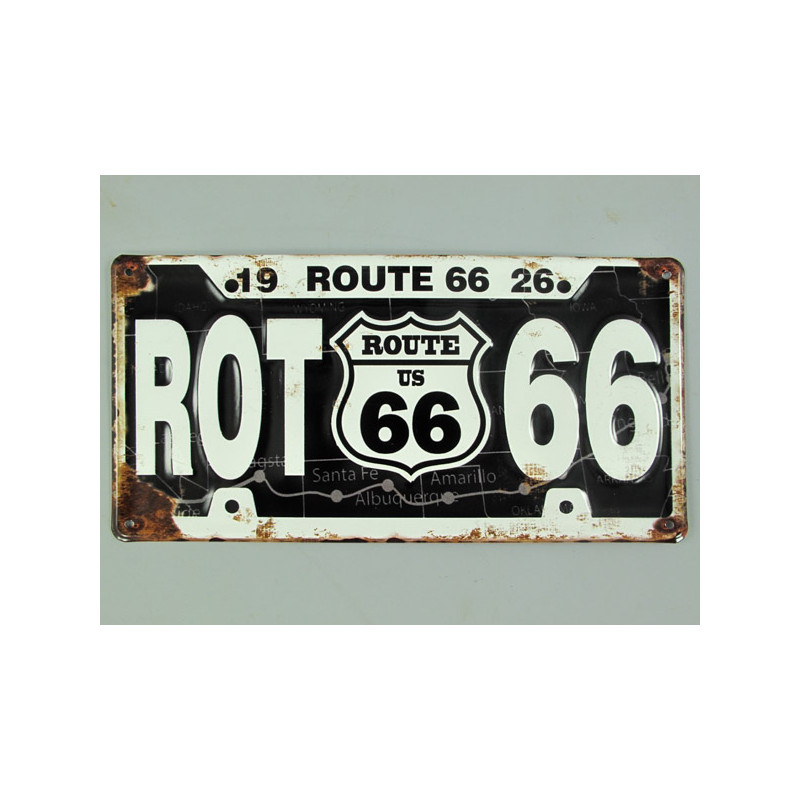 Blechschild Route 66 schwarz Nummernschild