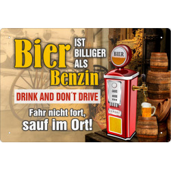 Blechschild Bier ist billiger als Benzin