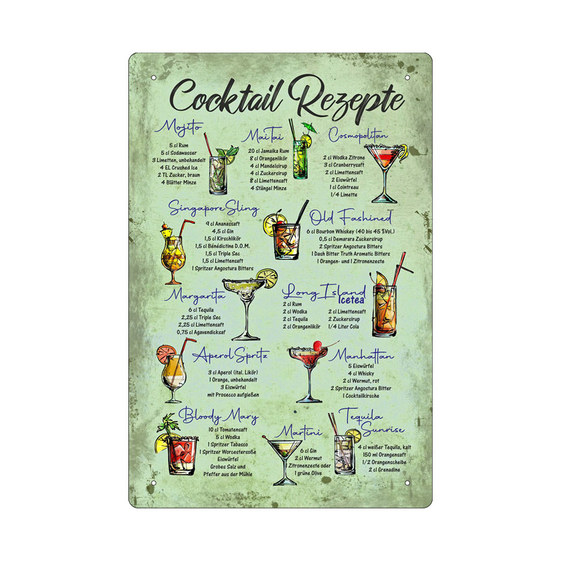 Blechschild Cocktail Rezepte