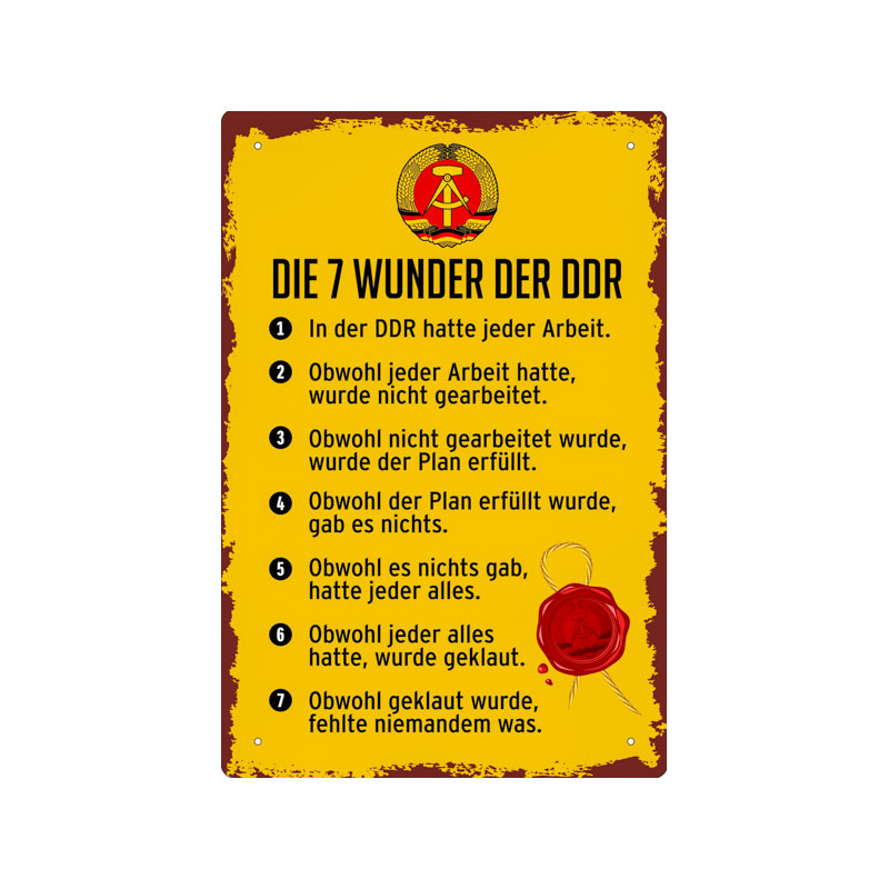 Blechschild Die 7 Wunder der DDR