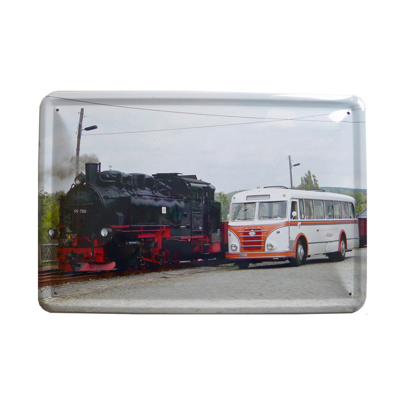 Blechschild Lok und Bus