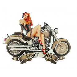 Blechschild Motorrad mit Pin Up Girl Since 1903
