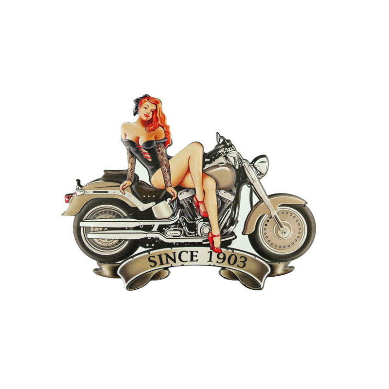 Blechschild Motorrad mit Pin Up Girl Since 1903