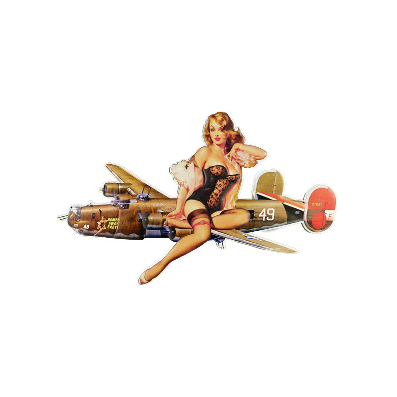 Blechschild Flugzeug mit Pin Up Girl