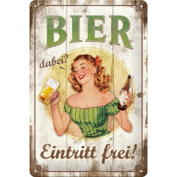 Bier dabei? Eintritt frei Blechschild - Nostalgic-Art