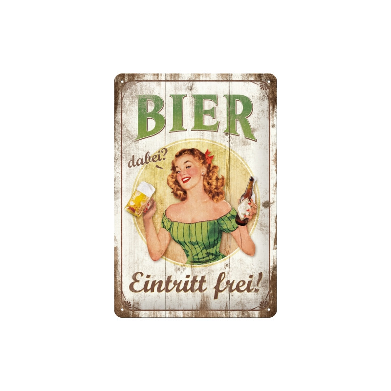 Bier dabei? Eintritt frei Blechschild - Nostalgic-Art