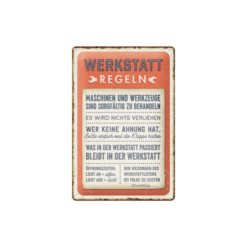 Werkstattregeln Blechschild - Nostalgic-Art