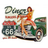 Blechschild Route 66 Diner mit Pin Up Girl