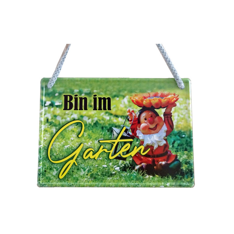 Hängeschild Bin im Garten