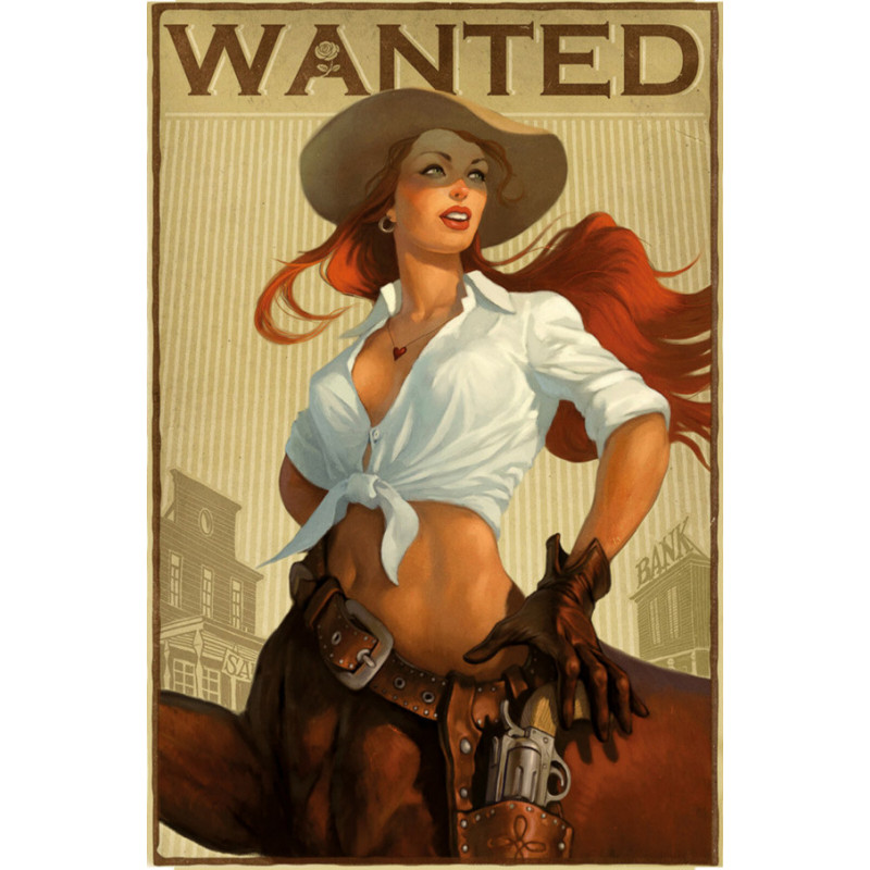 Blechschild Wanted Cowgirl Pin Up Girl