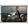 Blechschild Motorrad mit Pin Up Girl