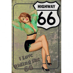Blechschild Route 66 Highway Pin Up Girl