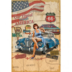 Blechschild Route 66 Pin Up Girl Car Travel