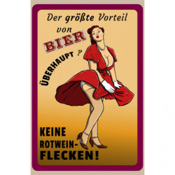 Blechschild Vorteil von Bier - Bier keine Rotweinflecken