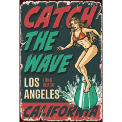 Blechschild Surfing Pin Up Girl Los Angeles