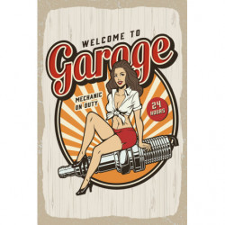 Blechschild Welcome to Garage Pin Up Girl Zündkerze