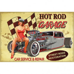 Blechschild Hot Rod Garage Service Pin Up Girl