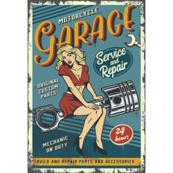 Blechschild Motorcycle Garage Pin Up Girl