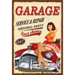 Blechschild Garage Service Repair 24/7 Pin Up Girl
