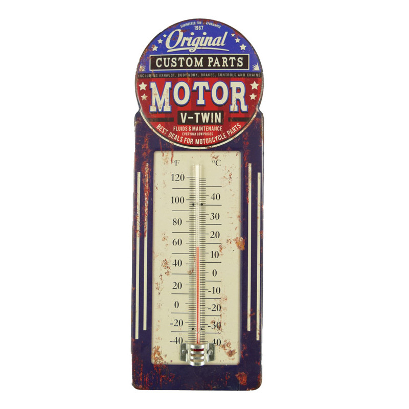 Blechschild Custom Parts mit Thermometer