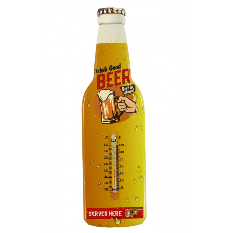 Blechschild Drink Good Beer mit Thermometer