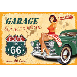 Blechschild Route 66 Garage Pin Up Girl USA