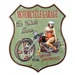 Blechschild Motorcycle Garage Pin Up Girl