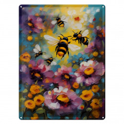 Blechschild Blumenfeld mit Bienen