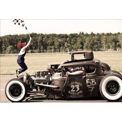 Pin Up Girl Start Hot Rod Race Blechschild