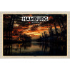 Holzschild Hamburger Hafen Sonnenuntergang