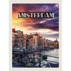 Holzschild Amsterdam Sonnenuntergang Wandbild
